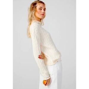 KULE The Mirabelle Cream Mock Neck Cable Knit Cotton Sweater Size Medium